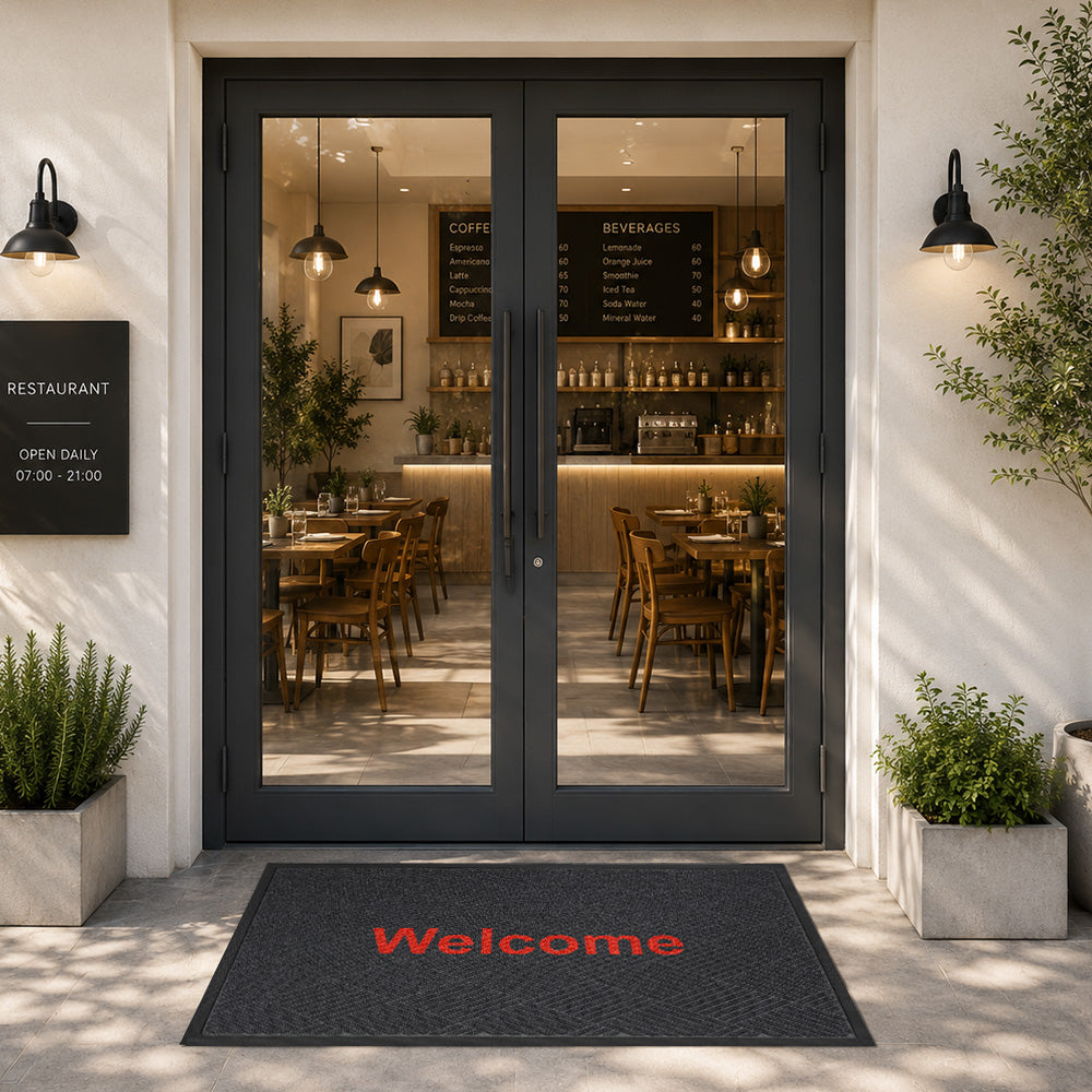 พรมดักฝุ่น Welcome รุ่น Kleen Step (Diamond) -Dark Grey / Red