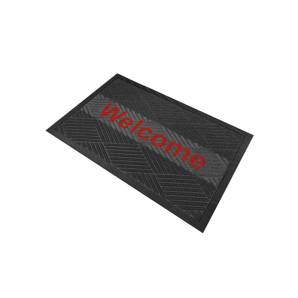 พรมดักฝุ่น Welcome รุ่น Kleen Step (Diamond) -Dark Grey / Red