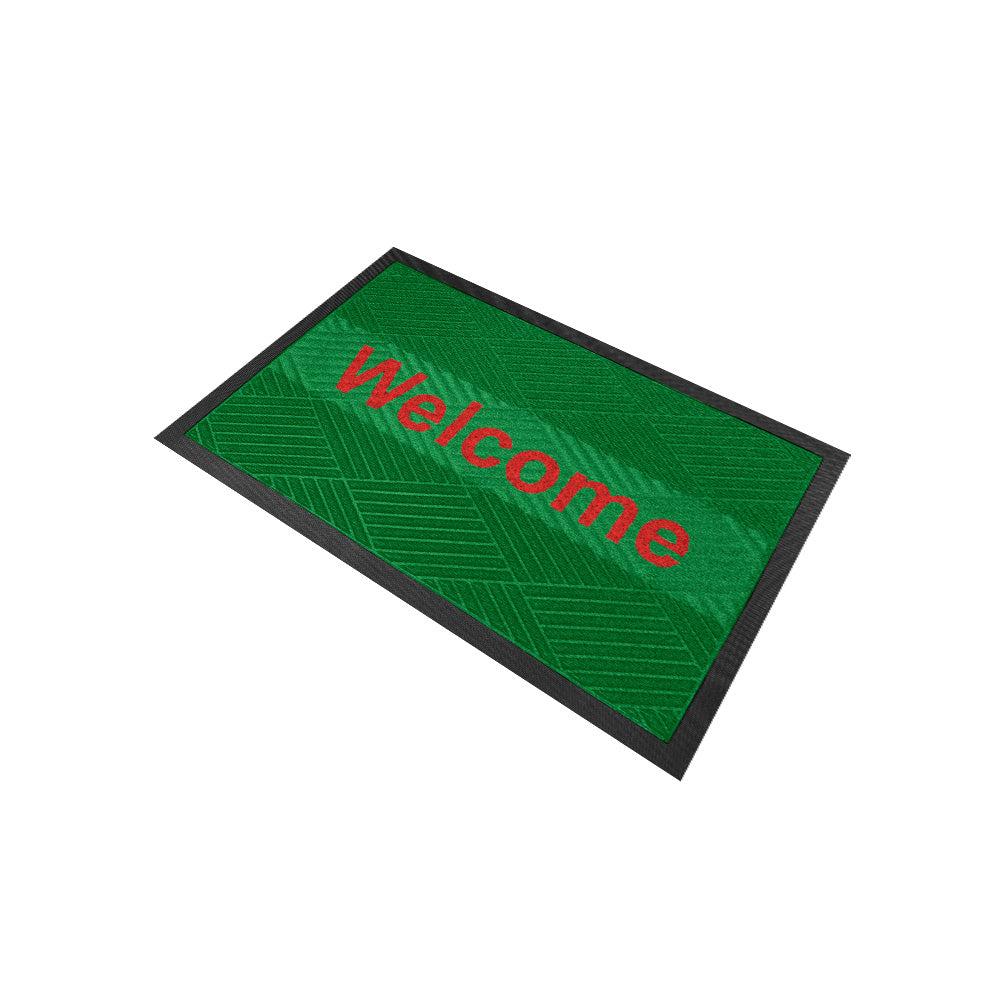 Kleen Step (Diamond) - Green / Red พรมดักฝุ่นพรีเมียม พร้อมข้อความ Welcome