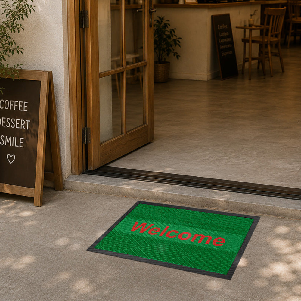 Kleen Step (Diamond) - Green / Red พรมดักฝุ่นพรีเมียม พร้อมข้อความ Welcome
