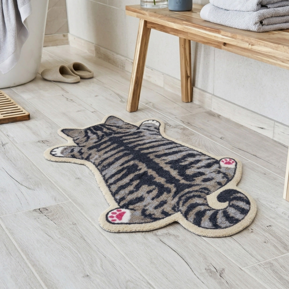 Praw พรมไนลอนทรงน้องแมวเทา – ดีไซน์ Tabby Cat