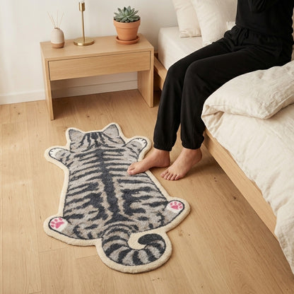 Praw พรมไนลอนทรงน้องแมวเทา – ดีไซน์ Tabby Cat