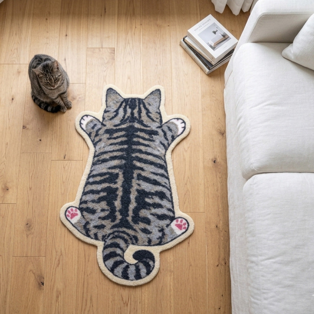 Praw พรมไนลอนทรงน้องแมวเทา – ดีไซน์ Tabby Cat
