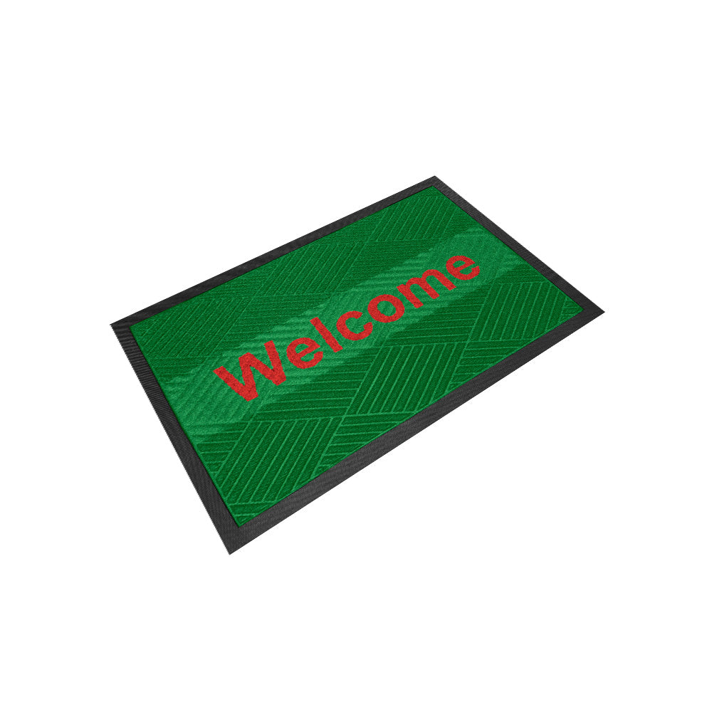 Kleen Step (Diamond) - Green / Red พรมดักฝุ่นพรีเมียม พร้อมข้อความ Welcome
