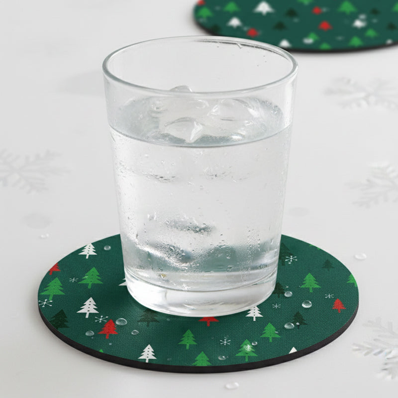 SUB072 ที่รองแก้วคริสต์มาส ขนาด 10x10 cm สำหรับบ้านและคาเฟ่ กันลื่น ซักได้ ทนทาน