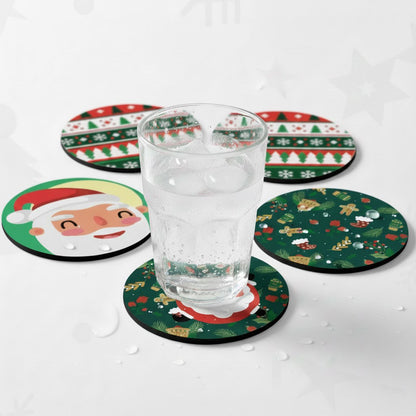 SUB072 ที่รองแก้วคริสต์มาส ขนาด 10x10 cm สำหรับบ้านและคาเฟ่ กันลื่น ซักได้ ทนทาน