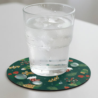 SUB073 ที่รองแก้วคริสต์มาส ขนาด 10x10 cm สำหรับบ้านและคาเฟ่ กันลื่น ซักได้ ทนทาน