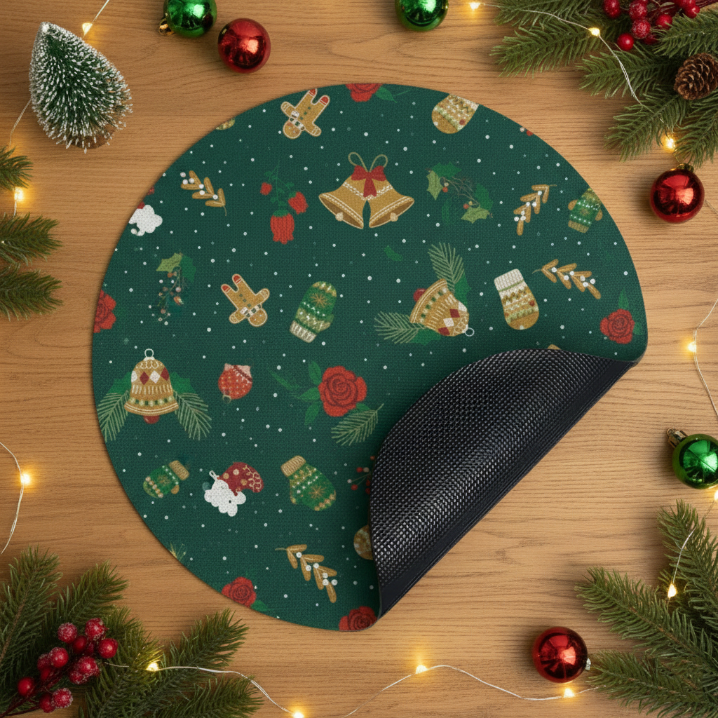 SUB073 ที่รองแก้วคริสต์มาส ขนาด 10x10 cm สำหรับบ้านและคาเฟ่ กันลื่น ซักได้ ทนทาน