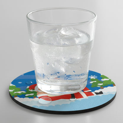 SUB074 ที่รองแก้วคริสต์มาส ขนาด 10x10 cm สำหรับบ้านและคาเฟ่ กันลื่น ซักได้ ทนทาน