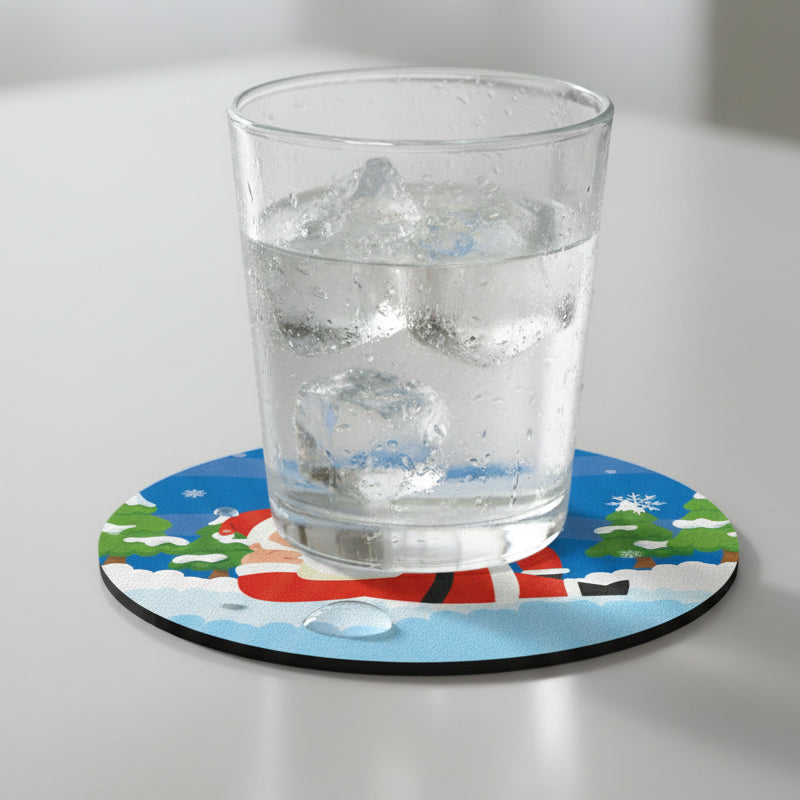 SUB074 ที่รองแก้วคริสต์มาส ขนาด 10x10 cm สำหรับบ้านและคาเฟ่ กันลื่น ซักได้ ทนทาน