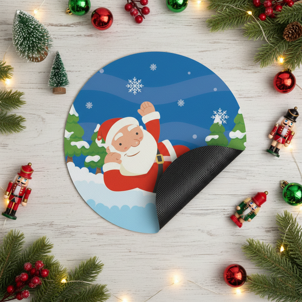 SUB074 ที่รองแก้วคริสต์มาส ขนาด 10x10 cm สำหรับบ้านและคาเฟ่ กันลื่น ซักได้ ทนทาน