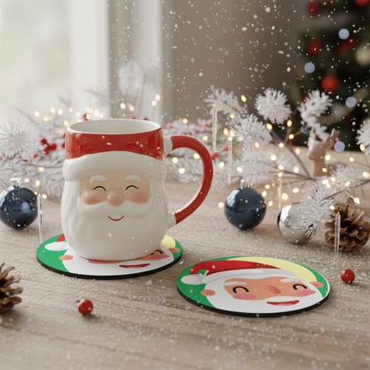 SUB075 ที่รองแก้วคริสต์มาส ขนาด 10x10 cm สำหรับบ้านและคาเฟ่ กันลื่น ซักได้ ทนทาน