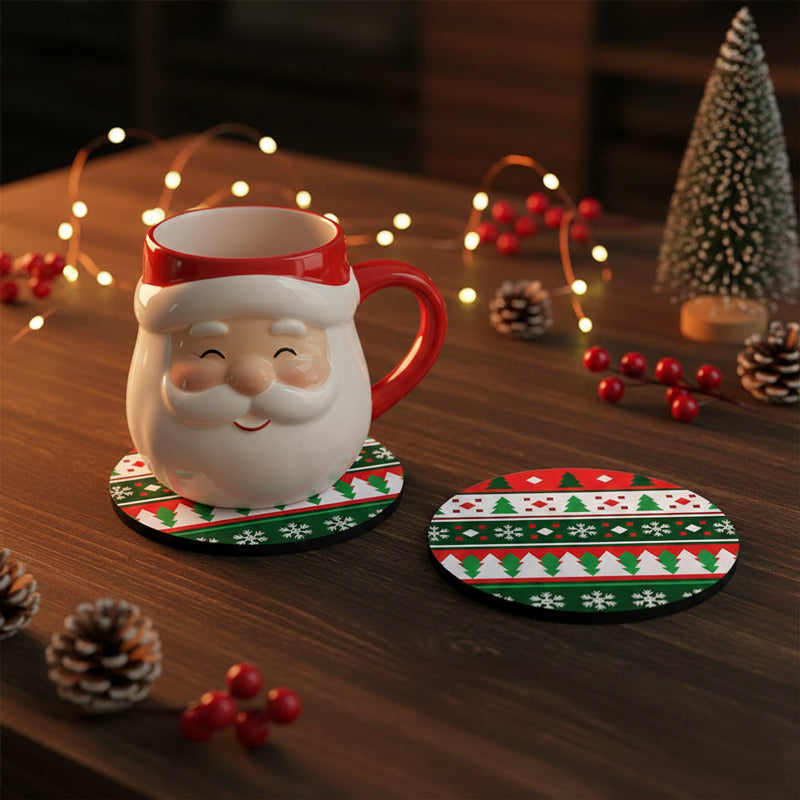 SUB076 ที่รองแก้วคริสต์มาส ขนาด 10x10 cm สำหรับบ้านและคาเฟ่ กันลื่น ซักได้ ทนทาน