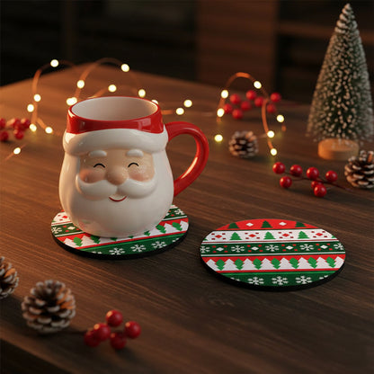 SUB076 ที่รองแก้วคริสต์มาส ขนาด 10x10 cm สำหรับบ้านและคาเฟ่ กันลื่น ซักได้ ทนทาน