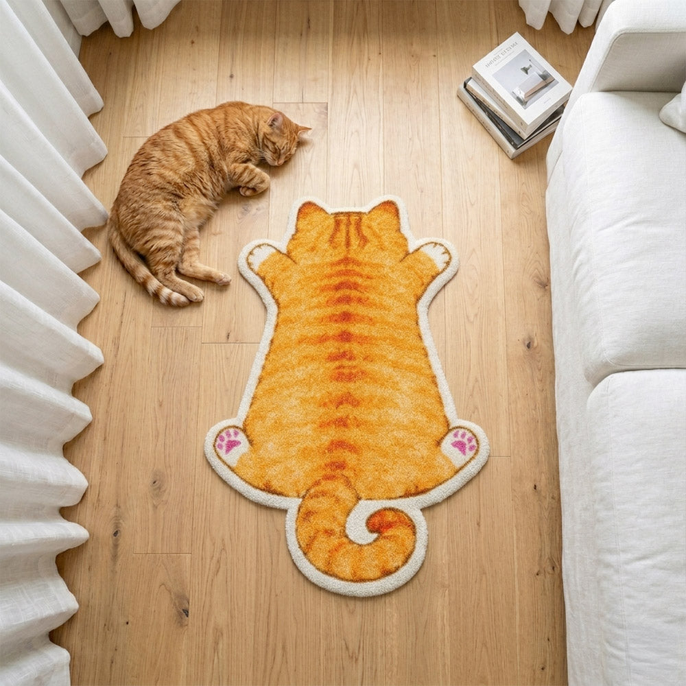 Praw พรมไนลอนทรงน้องแมวส้ม – ดีไซน์ Tabby Orange Cat