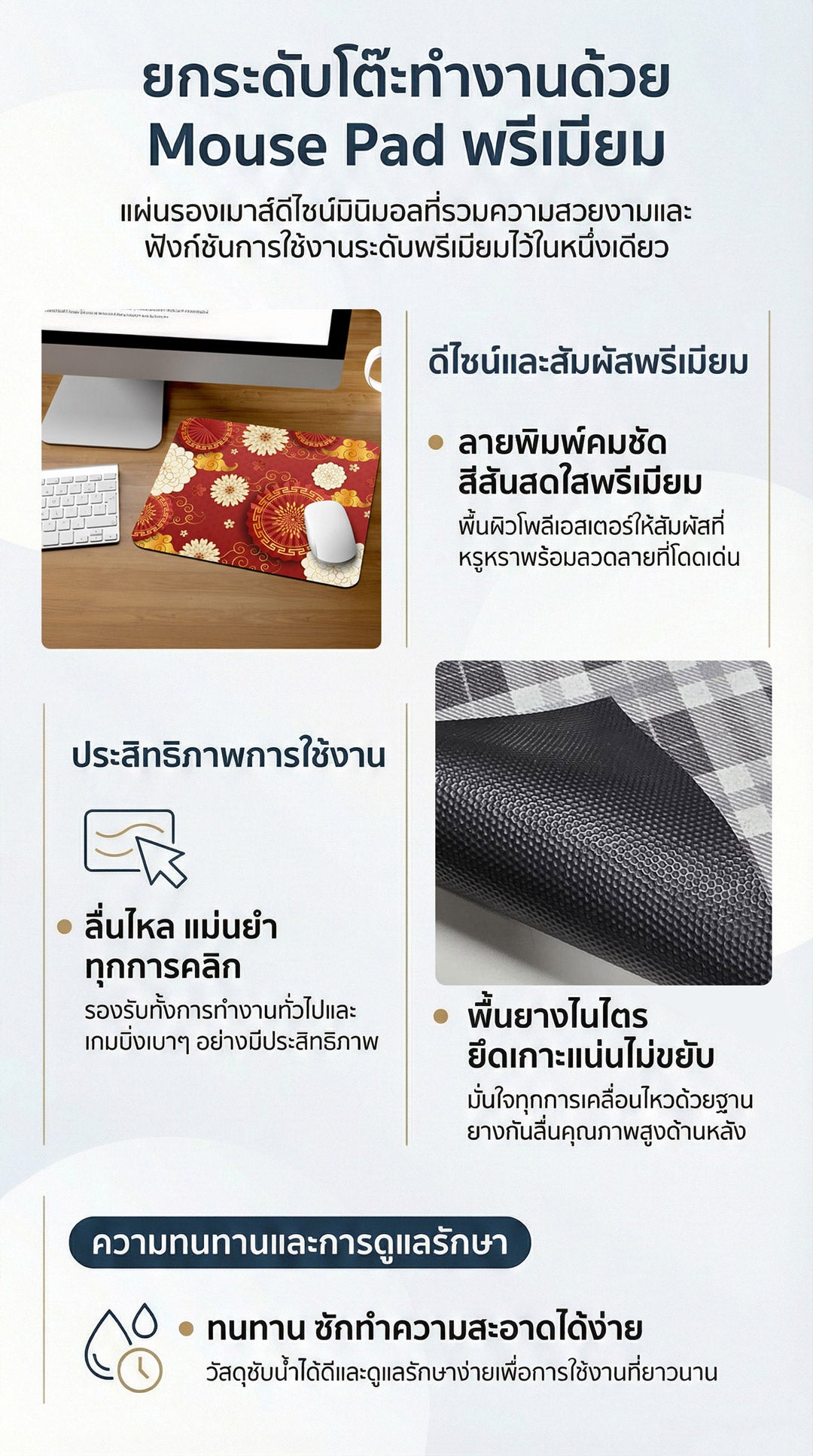 Rich ที่รองเมาส์ ตรุษจีน สำหรับบ้านและคาเฟ่ กันลื่น ซักได้ ทนทาน